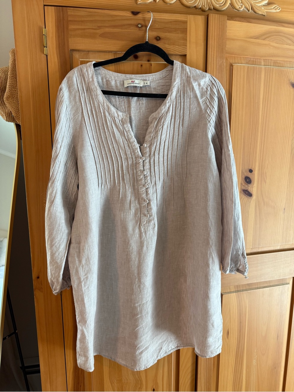 Vineyard Vines Light Beige Linen Pintuck Tunic cover up